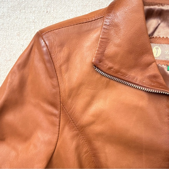 Douglas Made in Italy Tan Brown Collared Zip Up Leather Jacket S - Picture 5 of 12